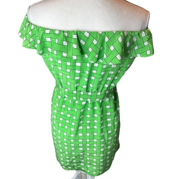 Amanda Uprichard Silk Mini Dress Bright Green Medium Ruffled Neck - Picture 3 of 5